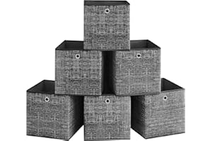 ‎SONGMICS SONGMICS Pudełko do przechowywania, zestaw 6 pudełek z włókniny z uchwytem, pudełka do przechowywania, 33 x 33 x 33 cm, na półkę, składane pudełko, do przechowywania ubrań, cętkowany czarny RFB033B01