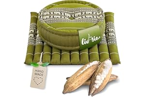 ‎LIVASIA livasia Meditationsset L - Ø 38x15cm / Matte 50x50x4,5cm - Yogaset mit Kissen und Matte, Pouf, Yogamatte und Yogakissen mit Kapok handgefertigt, Bodenkissen Outdoor, Zafukissen