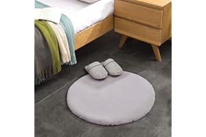 ‎TEPPICH WÖLKCHEN Teppich Wölkchen Fell Rund, Fellteppich Rund, Kunstfell Teppich Waschbar, Hasenfell, Kaninchenfell | Flauschiger Teppich Wohnzimmer, Bettvorleger Schlafzimmer | Grau - Rund 60cm