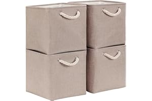 Mangata Aufbewahrungsbox 33x38x33 cm, Aufbewahrungskorb mit Griff, Aufbewahrung Korb Stoff für Regal, Schrank, und Kleidung (Faltbare, Helles Khaki, 3er Set)
