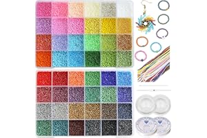 Bala&Fillic Taille 2mm 12/0 Fabrication de Bijoux de Perles de Rocaille, 48 Couleurs 38000pcs Petites Perles de Verre pour la Fabrication de Bracelets Colliers