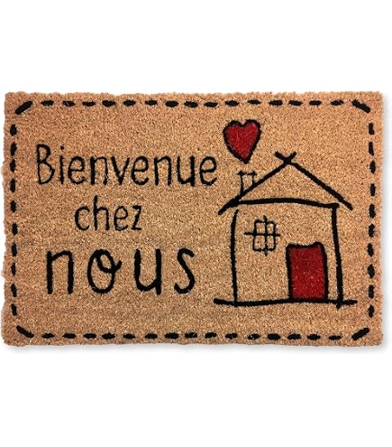 Paillasson D'entrée Baroni Home 60x40 Cm - Fibre De Coco Et PVC - Peint à La Main Motif Chat - Antidérapant