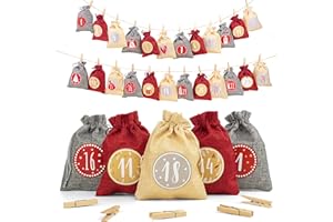 ‎ADVENTI Adventi Adventskalender zum Befüllen [24 Stück] Weihnachtskalender 2025 Jutesäckchen 15 x 12cm Groß, Weihnachtsdeko Tüten/Säckchen, Geschenktüten Weihnachten mit individuellen Designs (Rot)