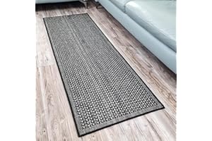 VIVA RUGS Non Slip Rug Kitchen Living Room Fat Weave Check Carpet Small Large Runner Mat (80x150cm - 2'6"x5' ft, Black Plain)