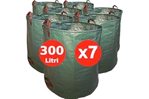 7doo Confezione 7pz 300L Sacchi da Giardinaggio, Resistente Sacco Raccogli Foglie Erba di 2a Generazione, Ideale per Professionisti, Attrezzatura Giardino e Giardinaggio, in Polipropilene Pieghevole