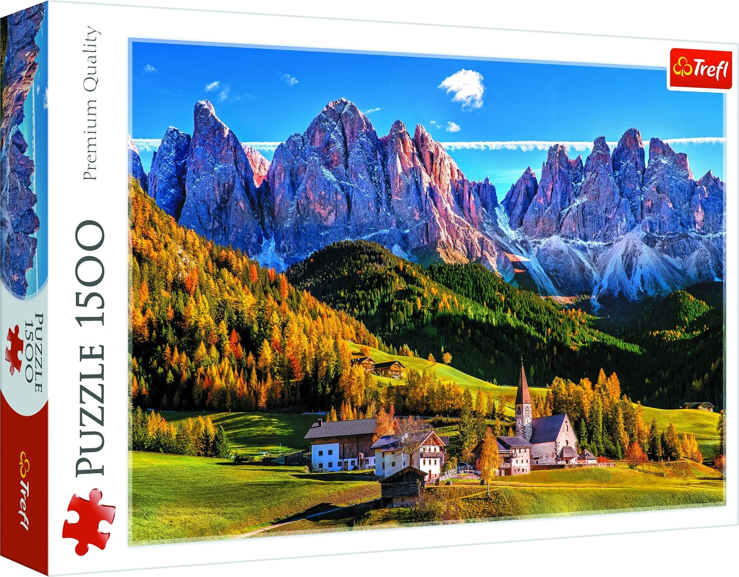 Trefl, Puzzle, Valle de Funes, Dolomitas, Italia, de 1500 Piezas, Bolzano, Bolzano-Alto Adige, Montañas. Rompecabezas con Motivo montañoso, para Adultos y niños a Partir de 12 años