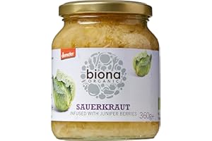 Biona Organic Sauerkraut 350 g, Pack of 6 - Infused with Juniper Berries - Fresh, Naturally Fermented Organic White Cabbage - Pasteurised - High in Protein, Naturally Vegan - No Additives