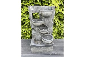allpondsolutions Garden Waterfall Water Feature with 4 Bowls and LED Lights - Solar Powered Panel - 59X29X25cm