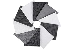 Craftido -43 Opciones- 100% Algodón Acolchado Tela Bundles 10pcs Fat Quarters 18”x21”(46x53cm) -Peso Medio 5.2oz- para Acolchar, Proyecto de Costura, Patchwork, DIY Manualidades - Monochrome