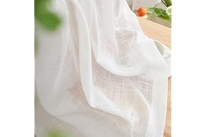 Treatmentex Cortinas Dormitorio y Salon, Visillos Salon Translúcidos 2 Piezas 136x245cm, Textura de Lino Blanco Transparente con Ojales para Oficina, Habitación, Comedor