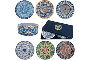 Totally Turkish – Patterned Drink Coasters Set of 6 – Giftable Design Drinks Mat Set – Non-Scratch Top & Non-Slip Cork Base (Mediterranean)
