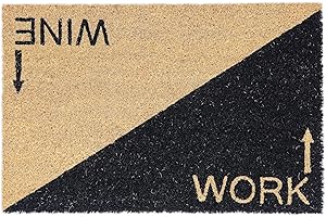 Relaxdays Wycieraczka kokosowa, dywanik pod drzwi Wine/Work, 60 x 40 cm, antypoślizgowa, wycieraczka do wewnątrz i na zewnątrz, naturalna/czarna