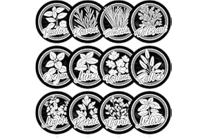 CHROMA PRODUCTS 12 schwarze Kräuterschilder wetterfest für deinen Garten aus Kunststoff mit transparenten Acrylglasstäben, einfacher Zusammenbau, Gartenschilder, Kräuterspirale, Pflanzenstecker, Ø 8cm Kreis rund