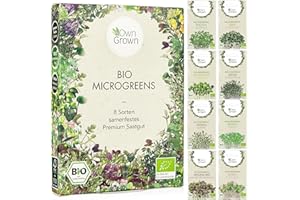 Microgreens Samen Set von OwnGrown - 8 Sorten BIO Sprossen und Mikrogrün Saatgut im Microgreens Starter Set - Alfalfa, Rucola, Kresse für Kresse Anzuchtschalen uvm - Sprossen Samen