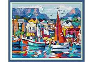 LECZANY Kit punto croce stampato fai da te 11CT cucito gamma completa di kit di avvio per ricamo prestampati per principianti - Fronte marino 50x41cm