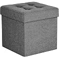 Pouf Cubo Contenitore Songmics 38x38x38 Cm – Lino Grigio, Imbottito, Pieghevole, Capacità 40 Litri, Portata 300 Kg