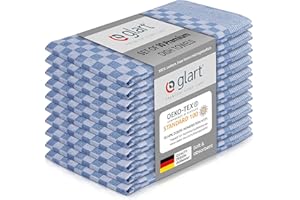 Glart Kitchen Towels, Pack of 10 High-Absorbent Tea Towels, 50 x 70 cm, 100 Percent Cotton, Kitchen Cloths in Blue with Chess Pattern