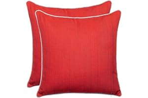 Brandsseller Outdoor Garten Kissen Dekokissen mit Paspel - Leinenoptik Uni Schmutz- und Wasserabweisend mit Reißverschluss - 45 x 45 cm - 2er Set - Rot