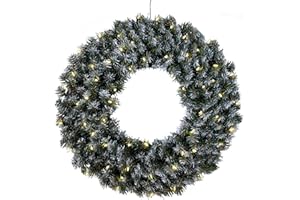 ‎EGLO EGLO LED Weihnachtskranz, Kranz Weihnachten beleuchtet, Adventskranz in Tannengrün mit weißen Schnee-Details für innen und außen, warmweiß, mit Kabel, Ø 70 cm, IP44