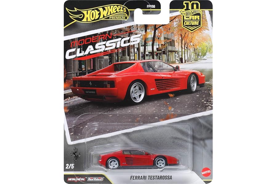 Hot Wheels Testarossa Car Culture Vehicle, Premium 1:64 Scale Die-Cast Toy Car with Real Riders Tires & Metal/Metal Body & Chassis, JKF00