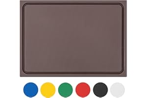 Morleos Schneidebrett Kunststoff (Braun 60x40x2 cm) spülmaschinenfest, formstabil, messerschonend | Farben & Größen auswählbar | HACCP gegartes Fleisch Küchenbrett | Schneidbrett mit Saftrille