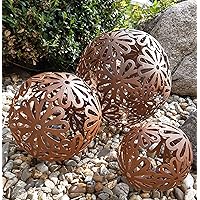 3er Set Dekokugeln Gartenkugeln Blüte Blume Metall 10+14+20cm Braun Rost-Optik Kugel Gartenkugel