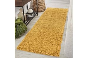 Serdim Rugs Hallway Runner Shaggy Rugs, Polypropylene, Gold, 60x220cm(2" x7'3)