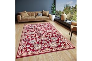HANSE Home Caracci Alfombra Oriental – Alfombra clásica densa Tejida con Adornos y Motivos Florales, Pelo Corto Suave para Dormitorio, Comedor, salón, Pasillo, Cocina, Color Rojo, 160 x 235 cm
