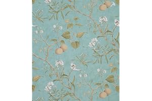 HotDecor Zielona tapeta do salonu, odklej i przyklej, vintage kwiatowa tapeta 53 cm x 300 cm, zielony, samoprzylepny tył, plastikowy, kwiat, liść, ptak, tapeta, podszewka, papier na ściany, retro,