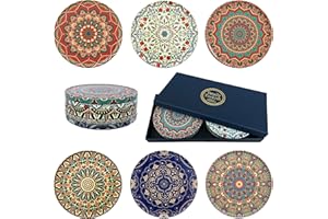 Totally Turkish – Patterned Drink Coasters Set of 6 – Giftable Design Drinks Mat Set – Non-Scratch Top & Non-Slip Cork Base (Anatolia)
