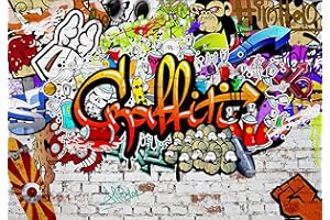 decomonkey - Papier Peint Intissé Graffiti Jeunesse 350x256 cm - Panoramique Image XXL Maison Chambre Déco Photo Murale Décorative Tenture Murale pour Appartement Décoration Salon