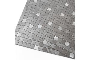 M MOFIT Mosaic Stick on Tiles Kitchen,3D Self-Adhesive Wall Tiles Stickers Metal Panels Square(10pcs,Black Silver)