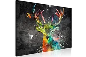 decomonkey Bilder Hirsch Abstrakt 120x80 cm 1 Teilig Leinwandbilder Bild auf Leinwand Vlies Wandbild Kunstdruck Wanddeko Wand Wohnzimmer Wanddekoration Deko Tiere schwarz bunt