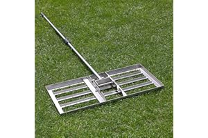 SattesGrün Profi Edelstahl Rasenrakel Lasercut Rakel zum Sanden Abziehen Levelingrake Flächenebner Leveler Lawnleveling Größe 75x35cm, Silber (mit Stiel)