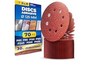 S&R Papier ścierny na rzepy Professional, zestaw 125 mm 70 szt.: po 10x P60, P80, P120, P180, P240, P320, P400, 8 otworów, arkusze ścierne do szlifierki oscylacyjnej