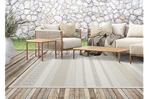 the carpet Calgary - robusto tappeto per esterni, resistente alle intemperie e ai raggi UV, per balcone, terrazza, giardino d'inverno o cucina e sala da pranzo, 140x200 cm, Beige