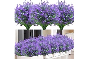 ‎KINISTY Kinisty Artificial Flowers for Outdoor Use, 12 Bundles, Lavender Artificial Flowers, Weatherproof Balcony Plants, Artificial Plants, Bushes for Outdoor, Indoor, Balcony, Balcony Box, Flower Box,
