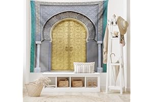 ABAKUHAUS marocain Tapisserie, Portes Anciennes, Décoration Murale en Tissu pour la Chambre à Coucher Le Salon Le dortoir, 230 cm X 140 cm, Turquoise Jaune