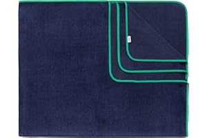 Sowel® Ręcznik plażowy XXL, 100% bawełna organiczna, duży rozmiar ręcznik kąpielowy dla par lub rodziny, 160x200 cm, granatowy/zielony