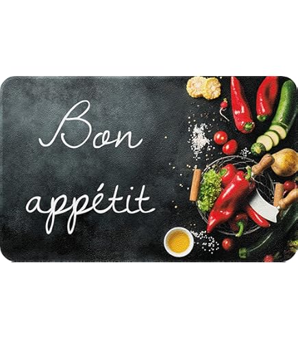 Tapis De Cuisine 'Bon Appétit' Noir - 130x45 Cm [Q2178] - Maison