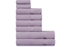 nottoc Set di asciugamani viola - 2 teli da bagno, 4 asciugamani e 2 asciugamani per ospiti, asciugamani bagno in 100% cotone, assorbenti, morbidi, 8 pezzi