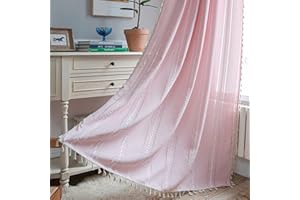 Sutuo Home Boho Curtain for Bedroom Living Room Nursery Kitchen, Light Filtering Country Farmhouse Vintage Chic Tassels Hollow Window Treatment Bohemian Drape, 1 Panel 52" W x 84" L, Pink