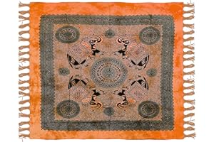 HOME ZEN HOUSEHOLD LINEN Telo Copritutto Arredo copriletto telo picnic multiuso matrimoniale 210x240 cm, BATIK 100% cotone indiano, stile indiano etnico, copridivano con stampa etnica piazzata. (ARANCIO, ELEFANTE)