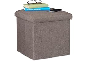 ‎RELAXDAYS Relaxdays Taboret do siedzenia z miejscem do przechowywania, składany, miękko wyściełany, prostokątny, materiał, kostka do siedzenia, wys. x szer. x gł.: 37 x 37,5 x 37,5 cm, szarobrązowy