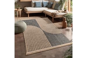 Paco Home Outdoor Teppich Wetterfest Wohnzimmer Balkon Boho Muster Fransen 3D Effekt Floral Geometrisches Design, Grösse:80x150 cm, Farbe:Anthrazit