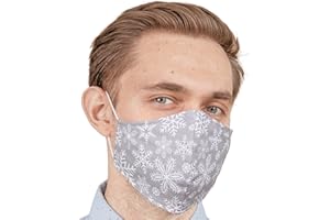 IDentity LNGR Mens Christmas Face Masks XMAS UK, Washable Reusable New Year Cotton Face Mask with Filter Pocket, Ladies Womens 4 Layer Cloth Coverings (Grey Flakes)