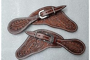 LEATHERRIDE Showmen Craft Sporenriemen aus Leder für Erwachsene, mit silbernen Nieten, Hardware und Schnalle, für Pferde