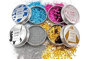 NOMO Glitter 45g! Plant-Based Biodegradable Vegan Glitter for Face, Body, Craft & Nails (Party Pack: Gold, Silver, Pink, Blue)