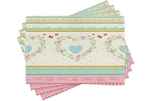 ABAKUHAUS Shabby Flora Platzmatten, Country Rose-Herzen, Waschbare Stoff Esszimmer Küche Tischdekorations Digitaldruck, Rotbraun