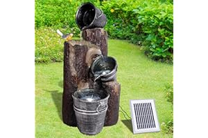 AMUR Fontana solare da giardino Fontana decorativa Cascata Luce da giardino Pompa per stagno per patio Balcone con pompe con batteria agli ioni di litio (Fontana solare Pretty-Bird con luce a LED)